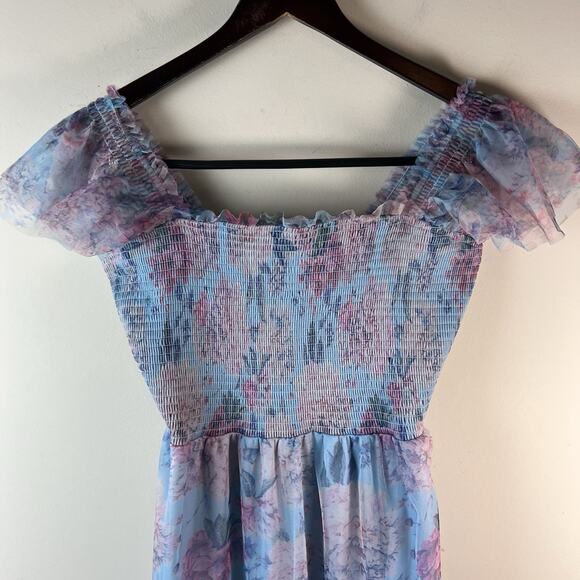NWT Baltic Born Dress Floral Smocked Blue Clementine Tulle Maxi XL Milkmaid - Picture 3 of 11
